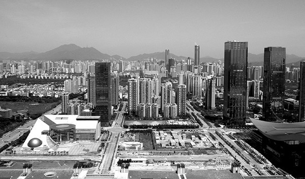 Czarno-biała panorama Shenzhen